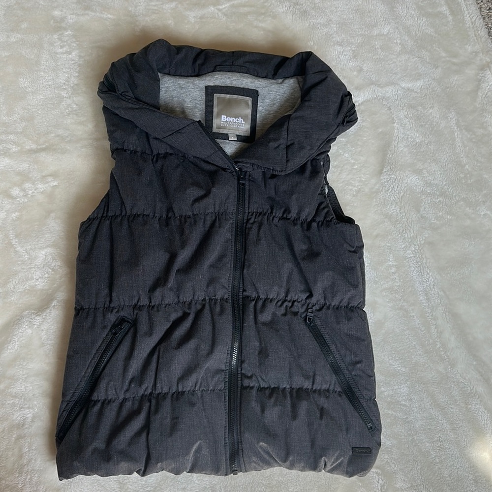 Like new Bench Dark Grey vest with hideaway hood